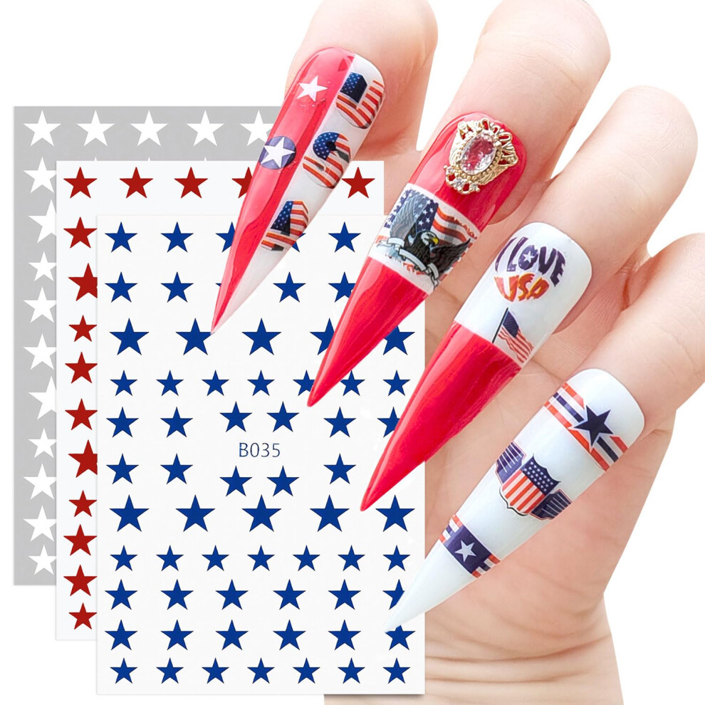 Red/White/Blue 4Th Of July Nail Stickers Star Decals Patriotic Selfadhesive Independence Day Nail Art