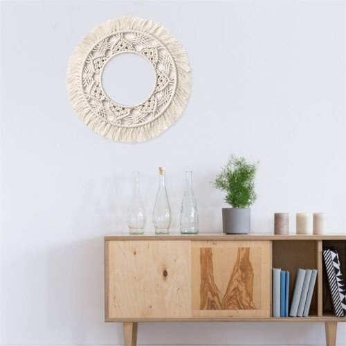 Χειροποίητος στρογγυλός καθρέφτης Boho, κυκλικοί καθρέφτες μακραμέ για διακόσμηση 1