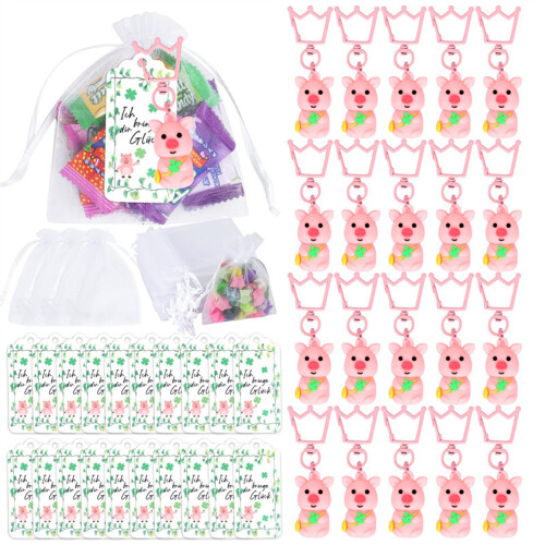 Set mit 20 Schlüsselanhängern mit Schweineanhänger, Tasche mit