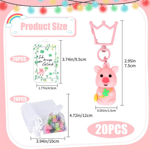 Set mit 20 Schlüsselanhängern mit Schweineanhänger, Tasche mit 2