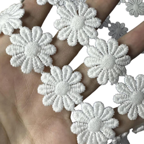 1 Yard bestickter Blumen-Spitzenbesatz, 25 mm breit,-Weiß