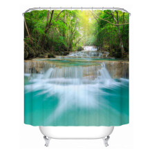 Perdea de duș cu tematică de pădure, junglă, pădure, cascadă, peisaj natural, decor de baie impermeabil și durabil, țesătură moale din