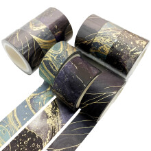 Original Design Gold Foil Washi Tape Set, 6 Rolls Black & Gold Decorative Masking Tape for Bujo Planner Supplies, Vibrant DIY Art Crafts Paper Tape fo
