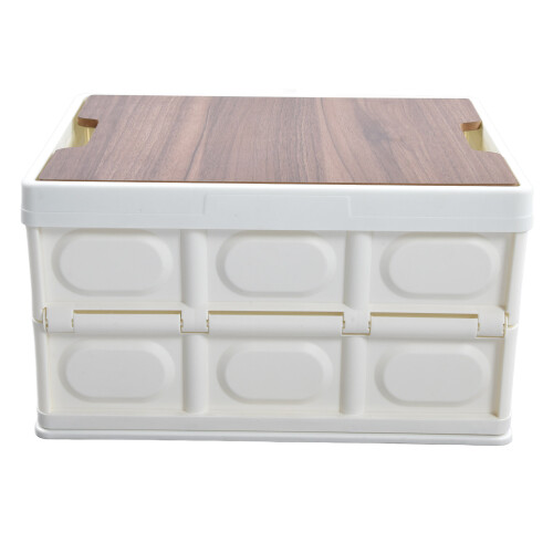 Multi Function Box Foldable Storage Box Waterproof Wooden Cover Plastic Folding Box, Large Car Backup Storage Box Sturdy Handle Glossy Surface for Hom