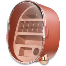 Porte-soins, organisateur de maquillage élégant et raffiné avec une finition transparente, trousse de toilette portable pour femmes, marron