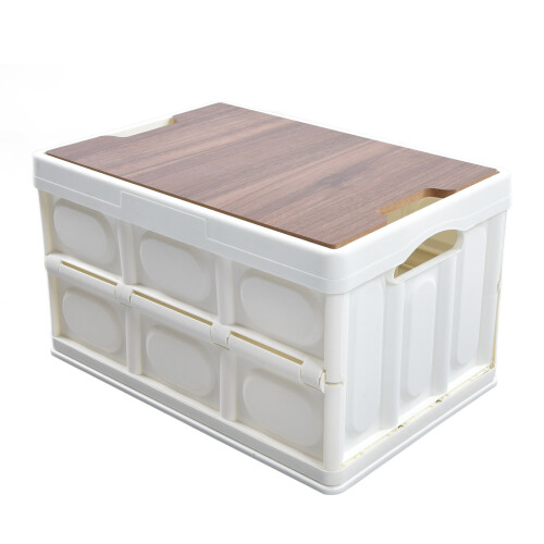 Multi Function Box Foldable Storage Box Waterproof Wooden Cover Plastic Folding Box, Large Car Backup Storage Box Sturdy Handle Glossy Surface for Hom 2