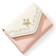 Elegante dreifach faltbare Geldbörse aus PU-Leder mit schlichtem, einfarbigem Design für Damen, lässiger Kartenhalter mit Bärenmuster