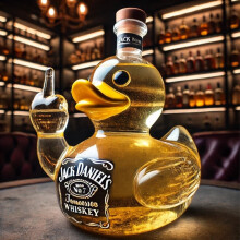 (Little yellow duck black label) Funny French Bulldog Whiskey Bottle