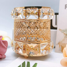 Elegant Makeup Brush Organizer, Handcrafted Crystal Beauty Tool Storage, Showcasing Luxurious Retro Style And Smooth Metal Finish, Ideal Vanity Decor