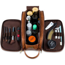 Toiletry Bag, Travel Essentials Water Resistant Organizer Case for Large Capacity PU Leather Elastic Pockets, Hanging Toiletries Organizer for Men
