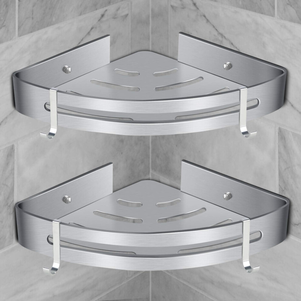 Elegant Corner Shelf Design, Bathroom Shower Caddy No Drill Installation, Rustproof Material Wall Mounted Shelves for Shampoo Storage, 2 Pieces