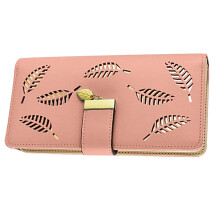 Porta carte in pelle da donna, portafoglio a due ante con motivo a foglie cave e bottone a pressione, pochette di grande capacità con chiusura a