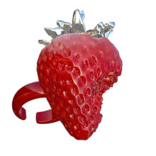 Trendy Strawberry Themed Adjustable Rings Sturdy Resin Portable
