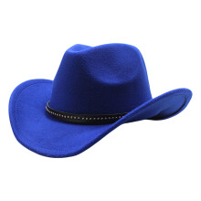 Elegant Homburg Hat with Unique Ethnic Band Flat-Royal Blue