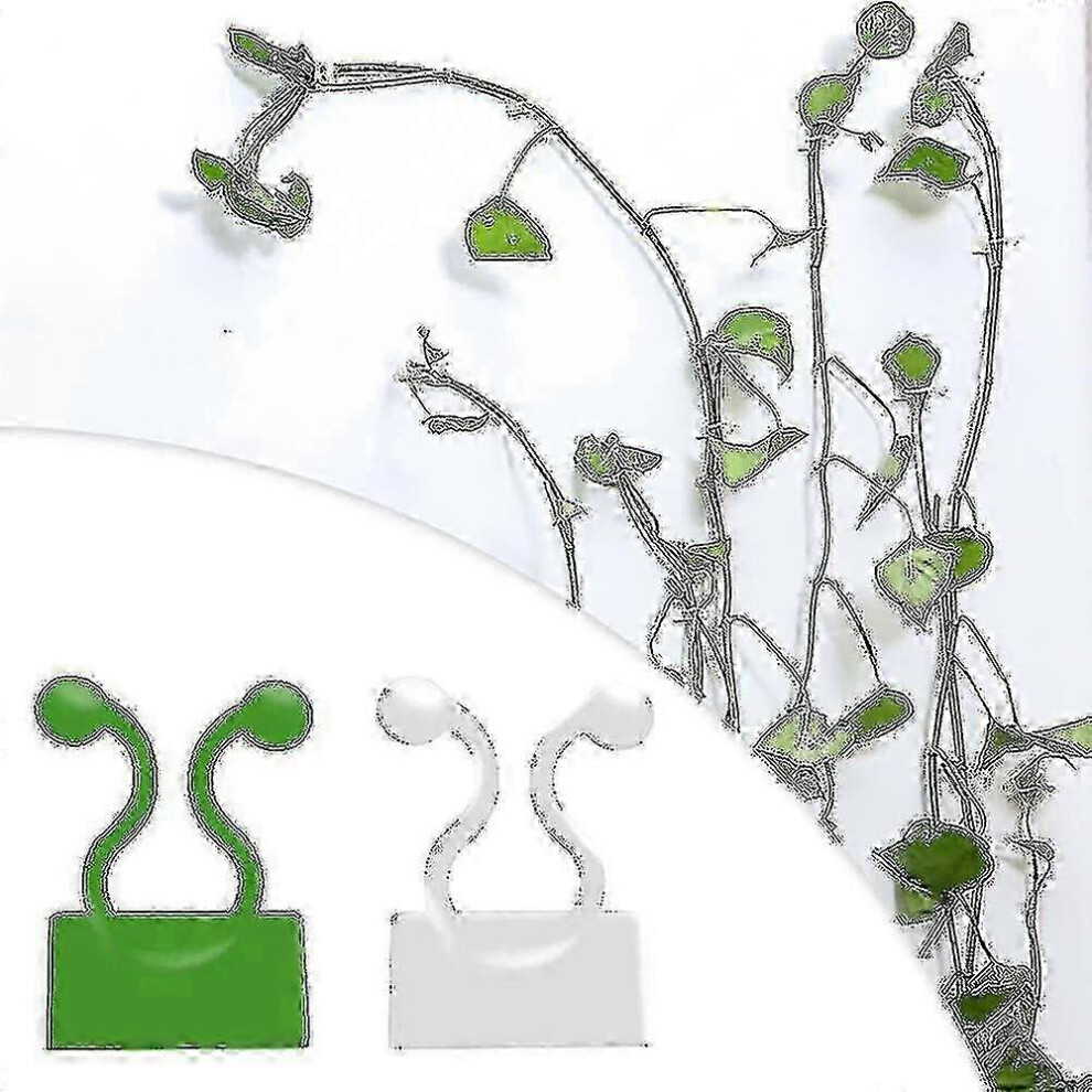 (L- 50 Pieces) Invisible Plant Clips For Climbing Plants, Wall Mounting, Adhesive Hook, And Ns2 Green/White