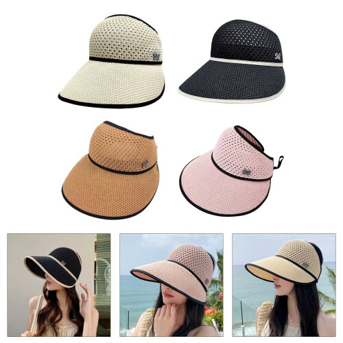 Foldable Straw Sun Hat with Wide Brims for Lady Beach-Black 2
