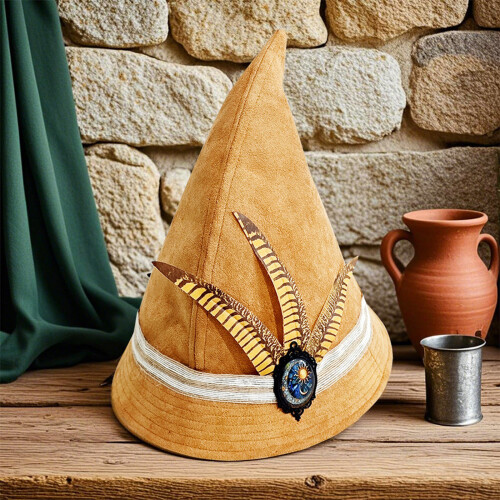 Chapeau de magicien élégant orné de plumes, Design pointu 2
