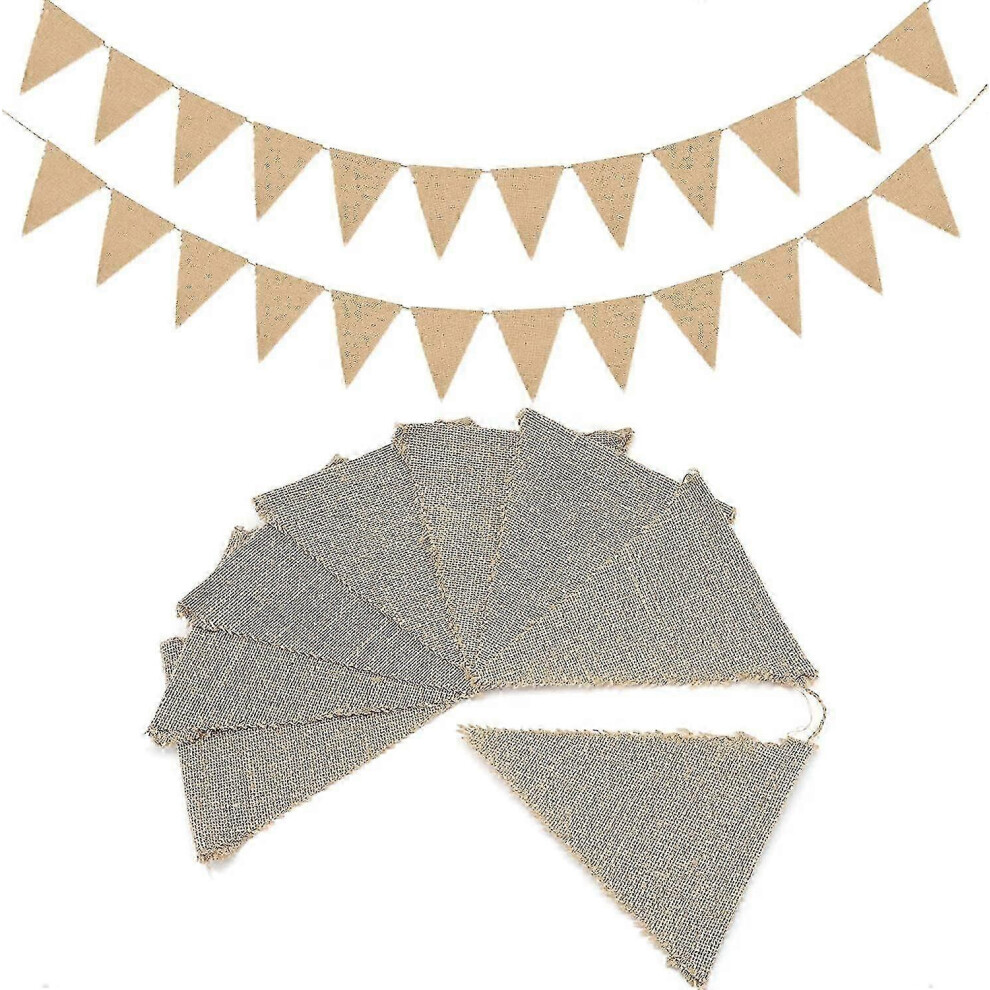 11m rustic linen bunting garland, 48 burlap pennants for wedding decoration