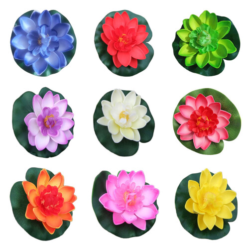6Pcs Artificial Floating Pond Plant Decorations for-water pink 1