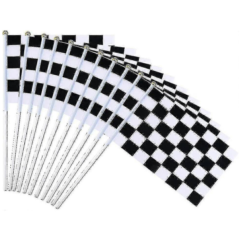 And Checkered Race Flags 14 X 21 Cm – Plastic Sticks – Decorations For Races, Race Parties, Sporting Events (Pack Of 12) Black/White