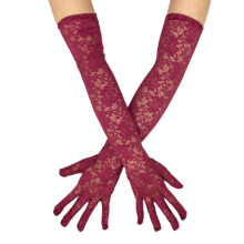 2pcs Sheer Lace Arm Length Gloves Wedding Women Fancy-Wine Red