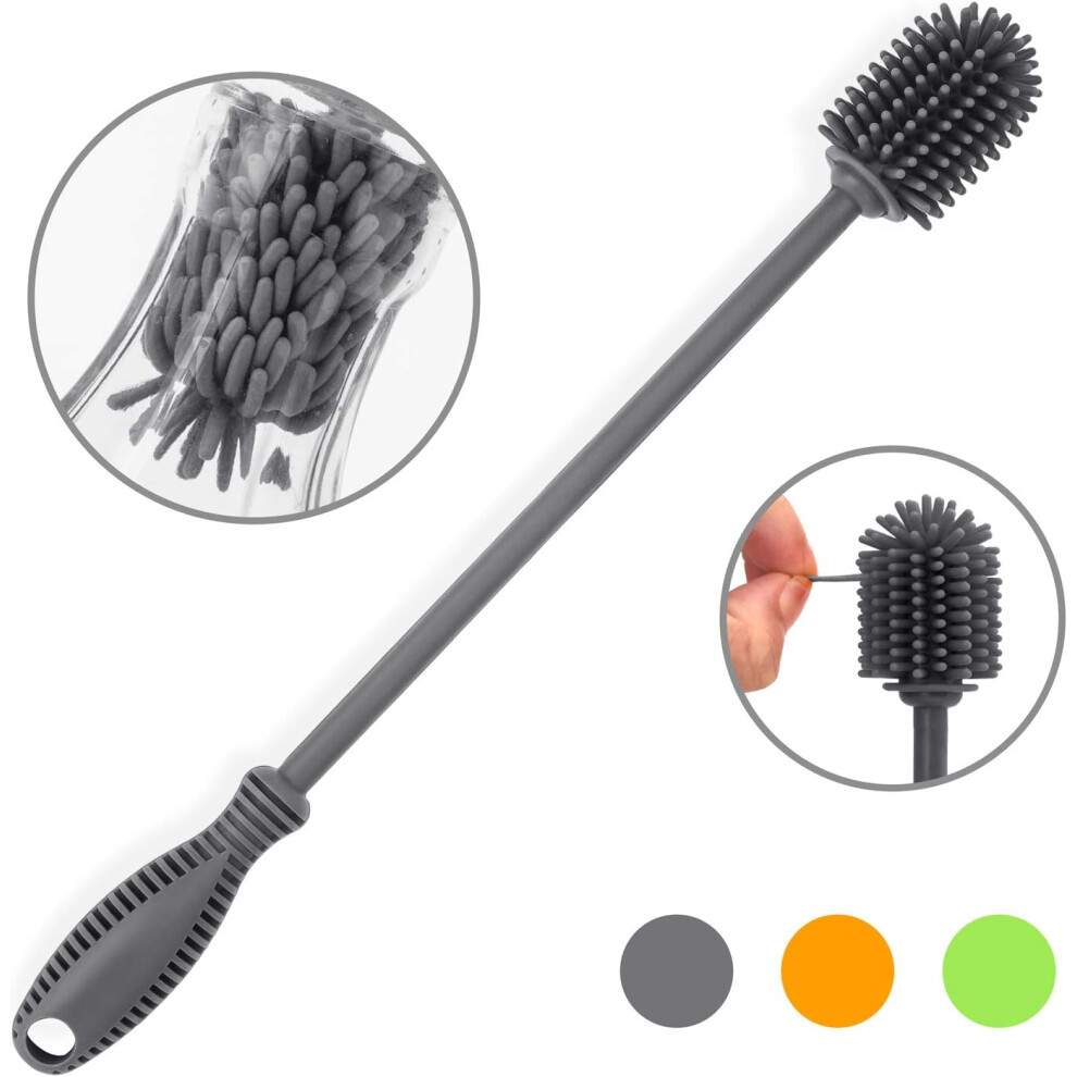 Innovative Narrow Neck Bottle Brush, Long Handle Food Grade Silicone Cleaning Tool Resistant to Odors and Stains for Multipurpose Containers