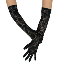 2pcs Sheer Lace Arm Length Gloves Wedding Women Fancy-Black