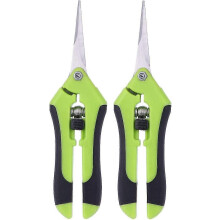 Set of 2 professional stainless steel garden pruners for plants, manual pruners for garden and lawn (green)