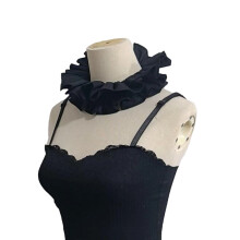 Removable Ruffle Collar Laceup Tied Collar Female Dress-Black