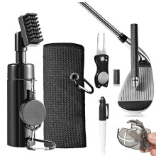 Escova de limpeza de tacos de golfe, escova com spray de água e clipe retrátil, toalha de golfe, ferramenta para reparo de marcas de taco, kit de