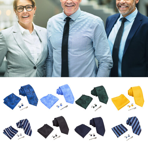 Men Classical Tie Set with Pocket Square and Cufflink Tie-A23 1 2