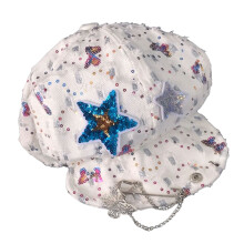 Chapeau béret en tissu délavé à paillettes, élégant, avec-Bleu