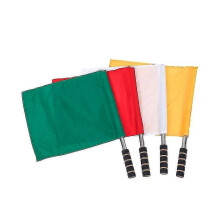 Set of 4 manual signal flags for match referees, stainless steel pole (yellow, red, green, white)