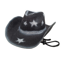 Multiuse Western Styles Sun Hat Breathable Straw Design-Black