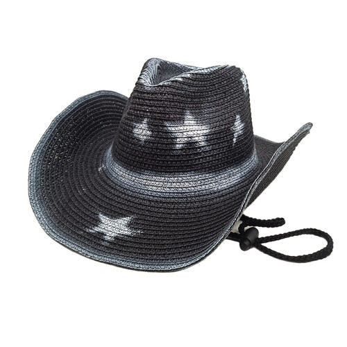 Multiuse Western Styles Sun Hat Breathable Straw Design-Black
