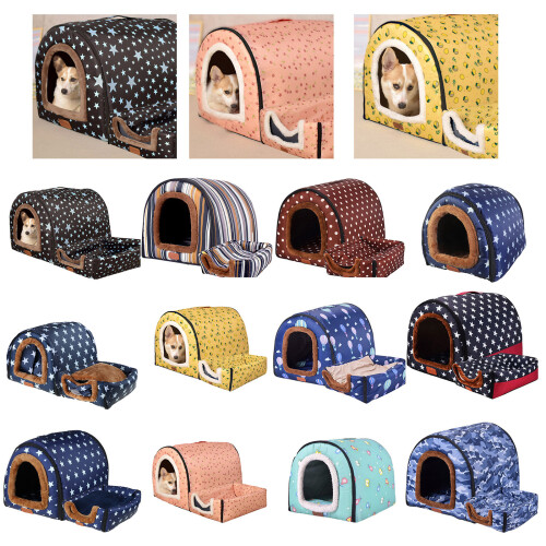 Warm Cat Cave Bed for Indoor Cat Cartoon Pattern Hideaway-M 5 1