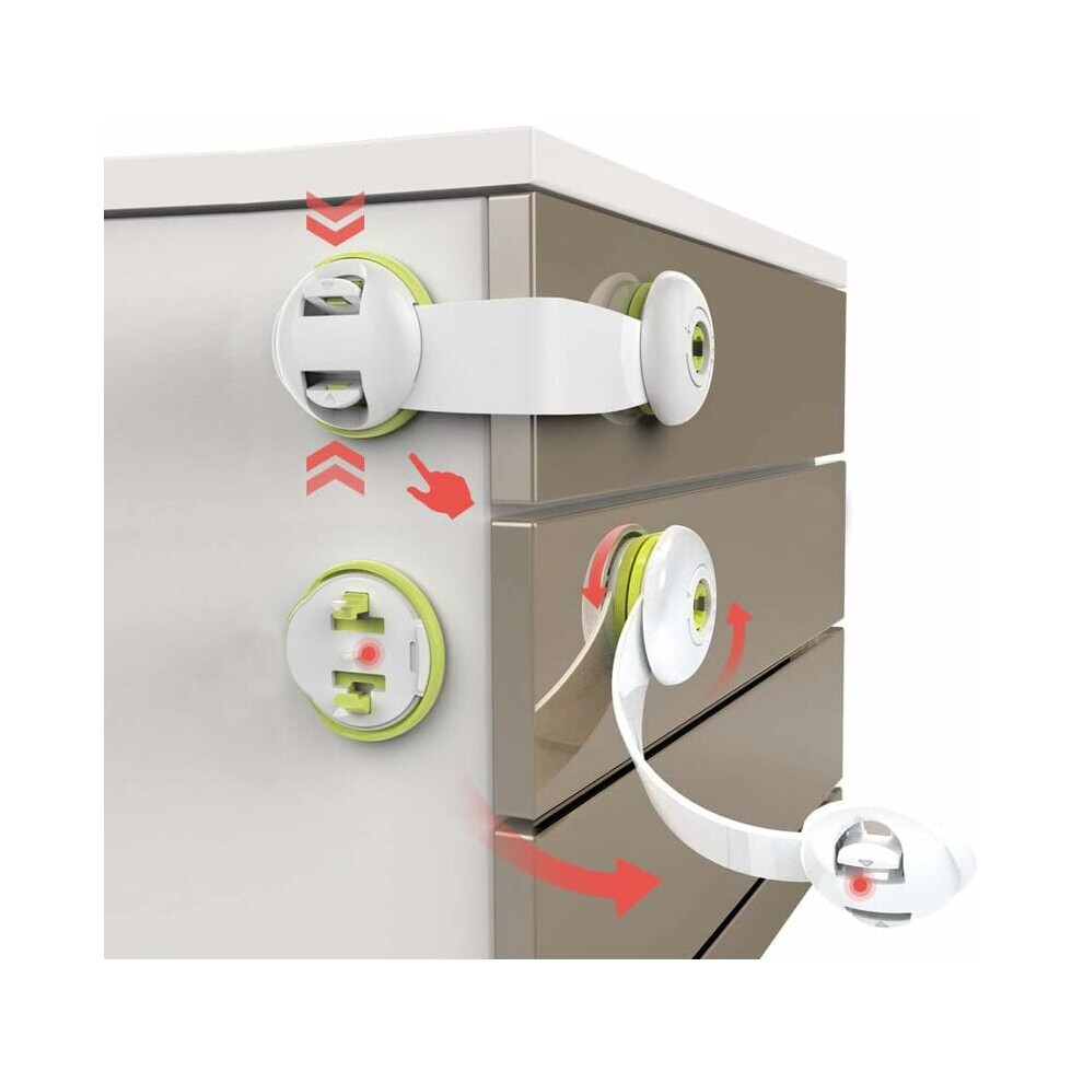 Non-Toxic Abs Material Locks, Flexible Drawer Locks For Child Safety, Refrigerator Door Locks With Adjustable Straps, Easy Install No Drill Strong Adh 9454554097701