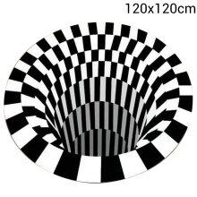 Round Floor Mat with 3D Vortex Illusion, Optical Illusion Design Black and White Swirl Rug for Living Room Bedroom Bathroom, Soft Surface Non-Slip Bac