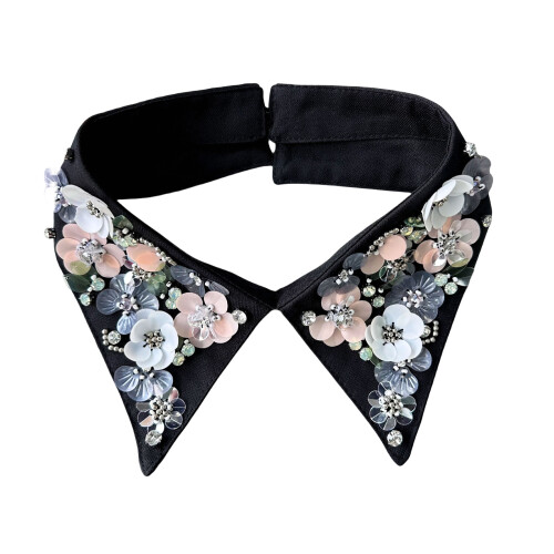 Sophisticated Sequins Embroidered False Necklace Collar-Black