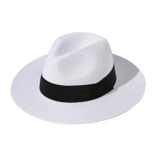 Chapeau de paille résistant au soleil avec bande de ruban,-Blanc