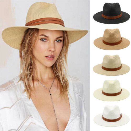 Eleganter Strohhut mit breiter Krempe, handgewebt,-Khaki 2