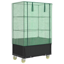 Jardinière surélevée - HELLOSHOP26 - Noir - Avec housse et roues - Aspect rotin - 50x80x54 cm