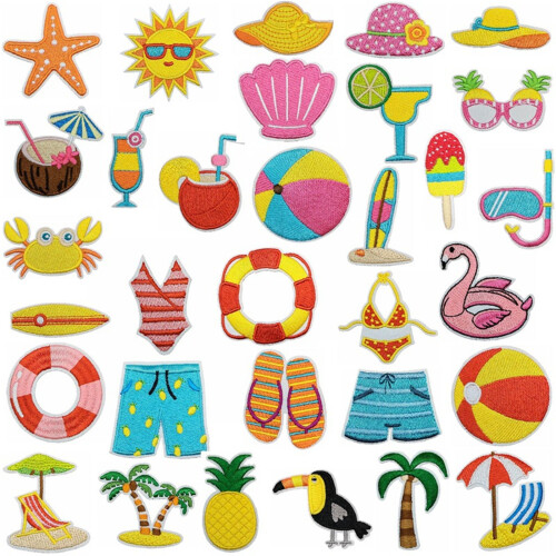 Patchs brodés à repasser sur tissu, thème de plage, appliqués-1 2