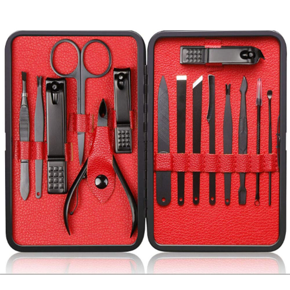 Professional Stainless Steel Nail Clippers Set, 15in1 Manicure Pedicure Kit with Travel Case