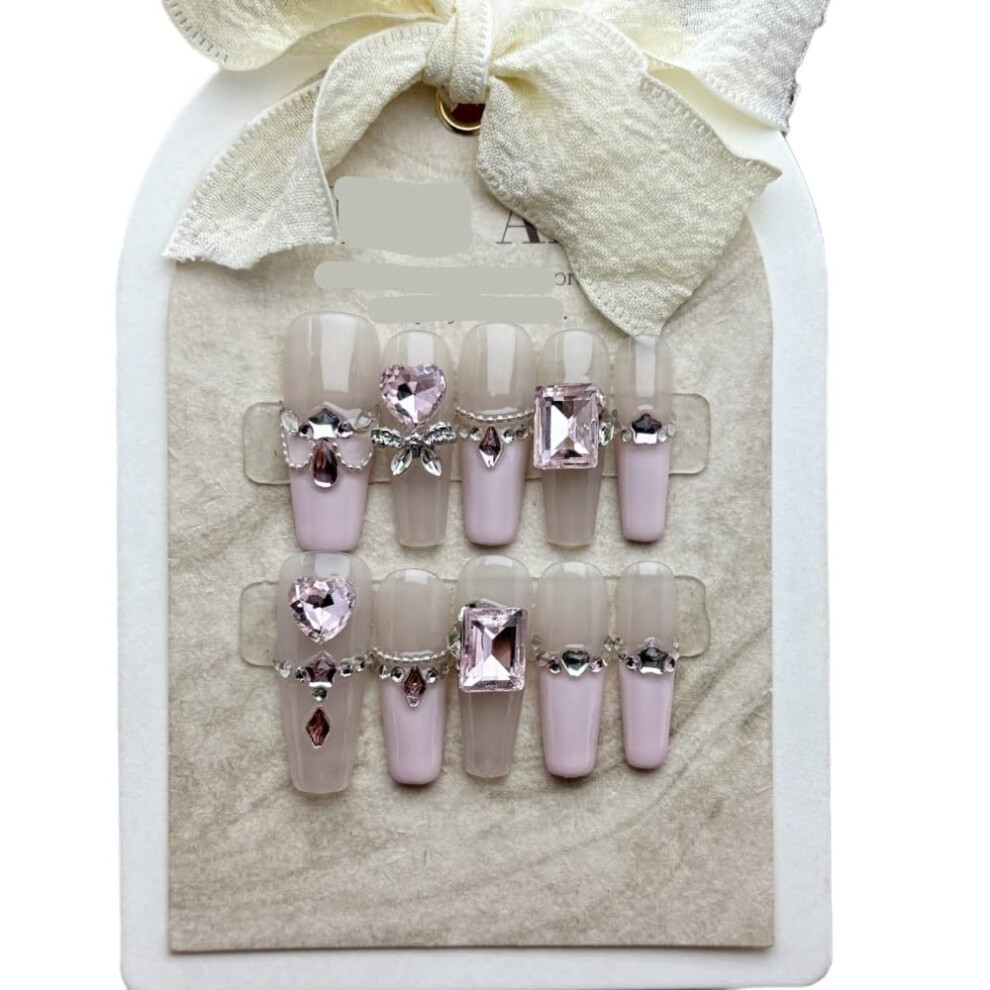 Handmade Press On Nails Love Bubble French Chain Detachable Fake Nail Set 10pcs Size S