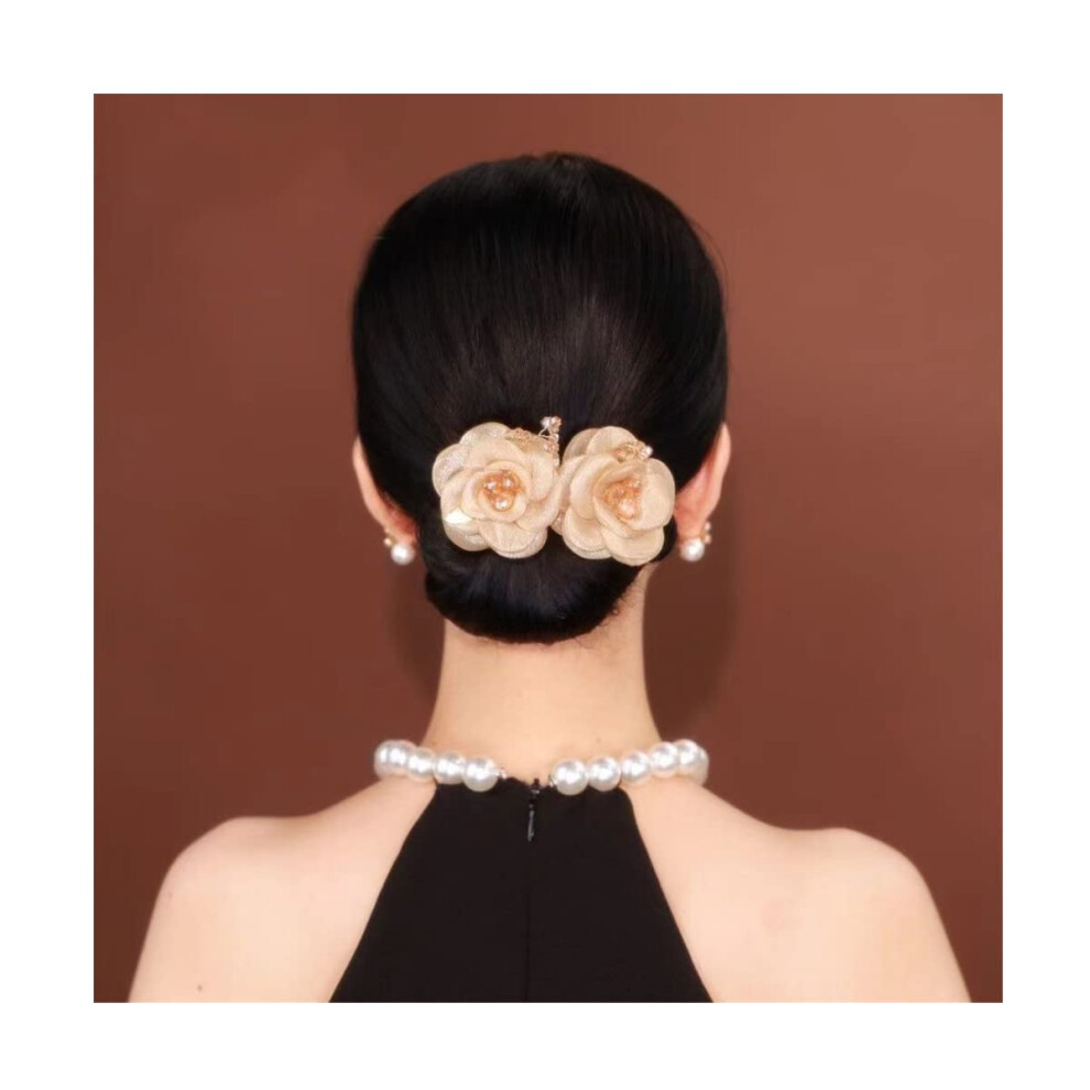 Elegant Hair Bun Maker and Lazy Hair Curler with Crystal Design for Fast French Twist Styling Rose