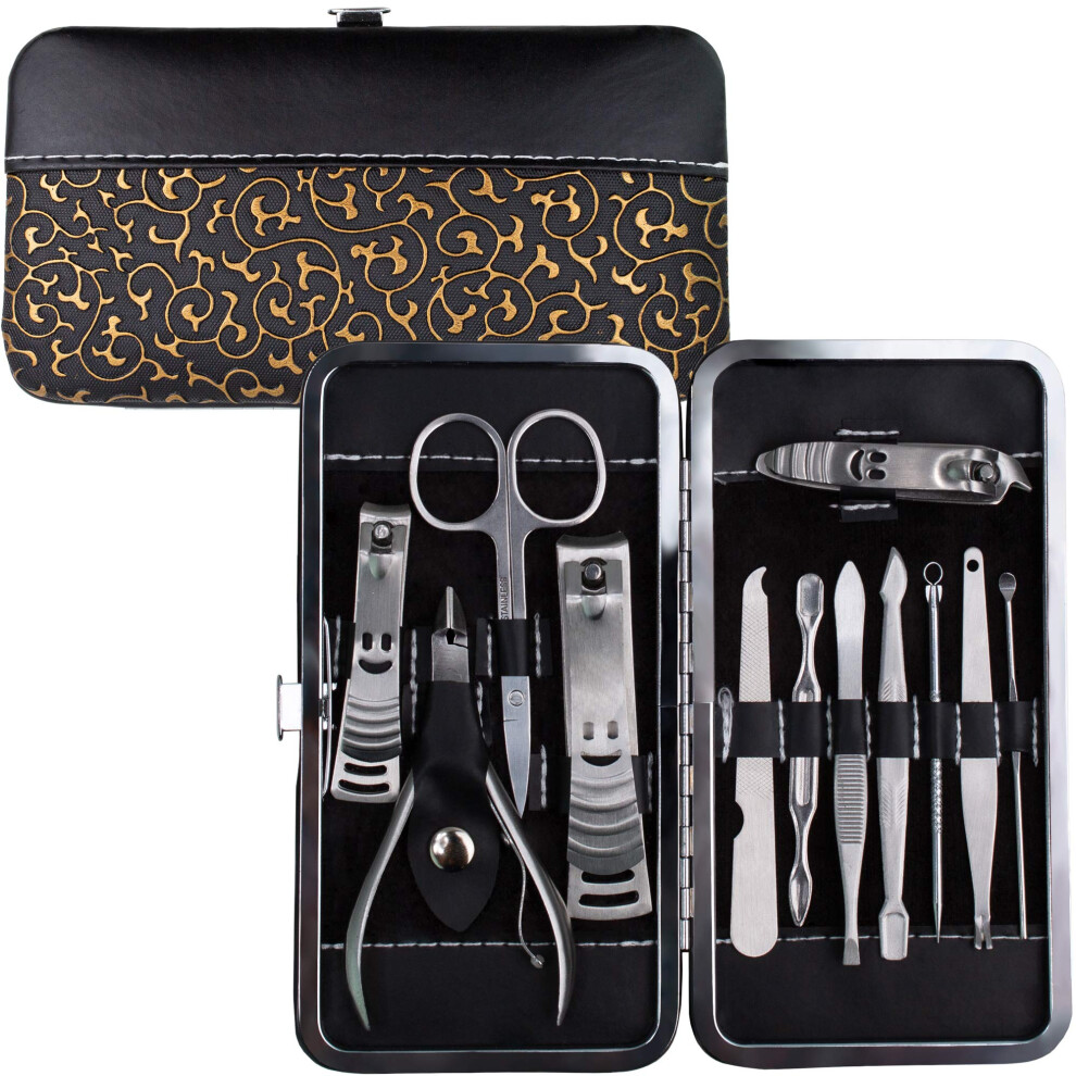Manicure Pedicure Set 12Piece Stainless Steel Nail Clippers Kit with Travel Case and Grooming Tools