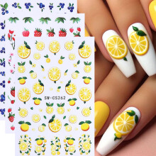Summer Fruit Nail Art Stickers 3D SelfAdhesive Nail Decals for Women Colorful Manicure Set 5 Sheets