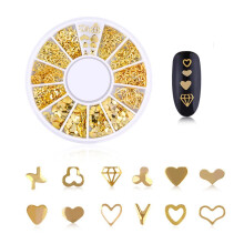 3D Nail Art Charms Gold Heart and Hollow Peach Rivets 200PCS Metal Studs for DIY Decorations