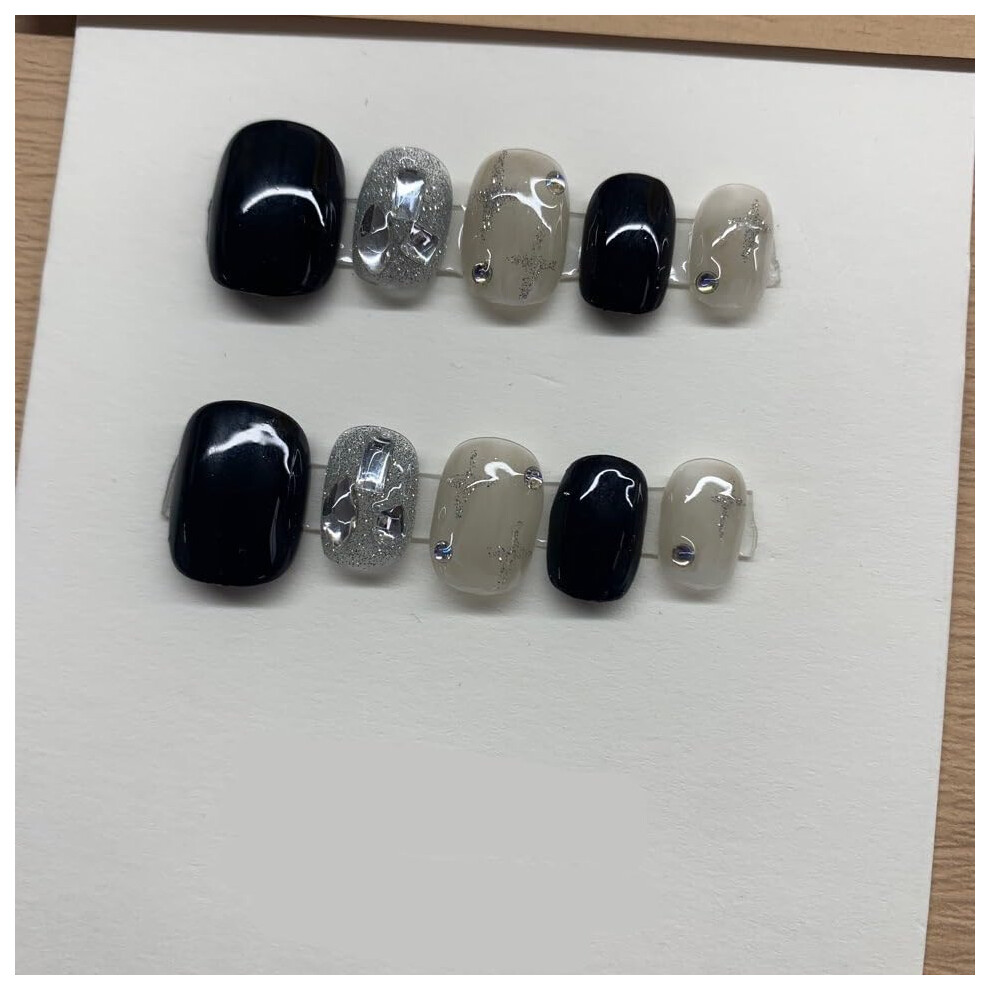 Press On Nails Short Halo Dyed Sparkly Fake Nail Tips 10PCS Size S